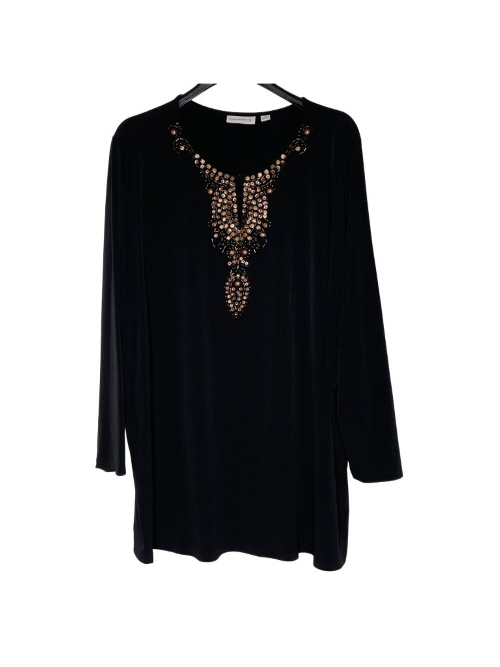 Susan Graver Copper Tone Beaded Grommet Liquid Knit Tunic Top Sz 3X Artsy
